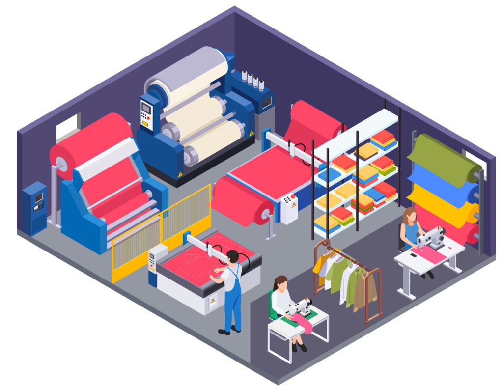 textile unit isometric composition